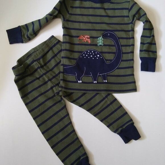 Lot of 2 Carter's Baby Pajamas Dinosaurs Stripes Monsters 100% Cotton 12 Months - Picture 2 of 11